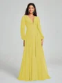 A-Line/Princess V-neck Sweep/Brush Train Long Sleeves Chiffon Bridesmaid Dress