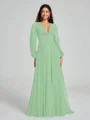 A-Line/Princess V-neck Sweep/Brush Train Long Sleeves Chiffon Bridesmaid Dress