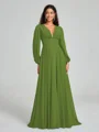 A-Line/Princess V-neck Sweep/Brush Train Long Sleeves Chiffon Bridesmaid Dress