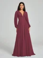 A-Line/Princess V-neck Sweep/Brush Train Long Sleeves Chiffon Bridesmaid Dress