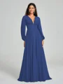 A-Line/Princess V-neck Sweep/Brush Train Long Sleeves Chiffon Bridesmaid Dress