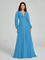A-Line/Princess V-neck Sweep/Brush Train Long Sleeves Chiffon Bridesmaid Dress