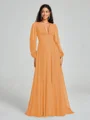 A-Line/Princess V-neck Sweep/Brush Train Long Sleeves Chiffon Bridesmaid Dress