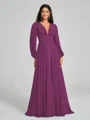 A-Line/Princess V-neck Sweep/Brush Train Long Sleeves Chiffon Bridesmaid Dress