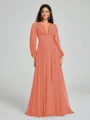 A-Line/Princess V-neck Sweep/Brush Train Long Sleeves Chiffon Bridesmaid Dress