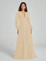 A-Line/Princess V-neck Sweep/Brush Train Long Sleeves Chiffon Bridesmaid Dress