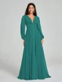 A-Line/Princess V-neck Sweep/Brush Train Long Sleeves Chiffon Bridesmaid Dress