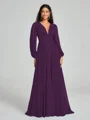 A-Line/Princess V-neck Sweep/Brush Train Long Sleeves Chiffon Bridesmaid Dress