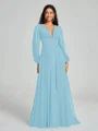 A-Line/Princess V-neck Sweep/Brush Train Long Sleeves Chiffon Bridesmaid Dress