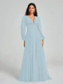 A-Line/Princess V-neck Sweep/Brush Train Long Sleeves Chiffon Bridesmaid Dress