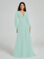 A-Line/Princess V-neck Sweep/Brush Train Long Sleeves Chiffon Bridesmaid Dress