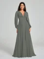 A-Line/Princess V-neck Sweep/Brush Train Long Sleeves Chiffon Bridesmaid Dress