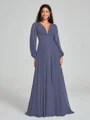 A-Line/Princess V-neck Sweep/Brush Train Long Sleeves Chiffon Bridesmaid Dress