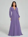 A-Line/Princess V-neck Sweep/Brush Train Long Sleeves Chiffon Bridesmaid Dress