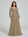 A-Line/Princess V-neck Sweep/Brush Train Long Sleeves Chiffon Bridesmaid Dress