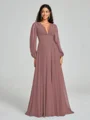 A-Line/Princess V-neck Sweep/Brush Train Long Sleeves Chiffon Bridesmaid Dress
