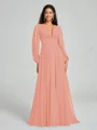 A-Line/Princess V-neck Sweep/Brush Train Long Sleeves Chiffon Bridesmaid Dress