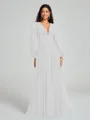 A-Line/Princess V-neck Sweep/Brush Train Long Sleeves Chiffon Bridesmaid Dress