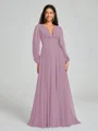 A-Line/Princess V-neck Sweep/Brush Train Long Sleeves Chiffon Bridesmaid Dress