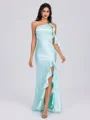 Sheath One-Shoulder Ruffles Ankle-Length Silk Like Satin Bridesmaid Dress