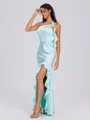 Sheath One-Shoulder Ruffles Ankle-Length Silk Like Satin Bridesmaid Dress