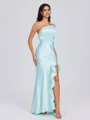 Sheath One-Shoulder Ruffles Ankle-Length Silk Like Satin Bridesmaid Dress