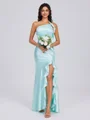 Sheath One-Shoulder Ruffles Ankle-Length Silk Like Satin Bridesmaid Dress
