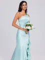 Sheath One-Shoulder Ruffles Ankle-Length Silk Like Satin Bridesmaid Dress