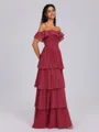 A-line Off-the-Shoulder Cascading Ruffles Ankle-Length Chiffon Bridesmaid Dress