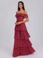 A-line Off-the-Shoulder Cascading Ruffles Ankle-Length Chiffon Bridesmaid Dress