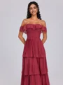 A-line Off-the-Shoulder Cascading Ruffles Ankle-Length Chiffon Bridesmaid Dress