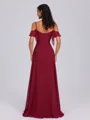 A-line Cold Shoulder Ruffles Floor-Length Chiffon Bridesmaid Dress