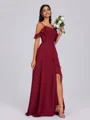 A-line Cold Shoulder Ruffles Floor-Length Chiffon Bridesmaid Dress