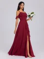 A-line Cold Shoulder Ruffles Floor-Length Chiffon Bridesmaid Dress