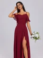A-line Cold Shoulder Ruffles Floor-Length Chiffon Bridesmaid Dress