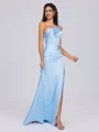 Sheath One-Shoulder Pleated Floor-Length Silk Like Satin Bridesmaid Dress