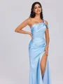 Sheath One-Shoulder Pleated Floor-Length Silk Like Satin Bridesmaid Dress