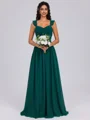 A-line V-neck Pleated Floor-Length Chiffon Bridesmaid Dress