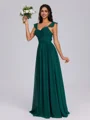 A-line V-neck Pleated Floor-Length Chiffon Bridesmaid Dress