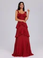 A-line Straps Cascading Ruffles Floor-Length Chiffon Bridesmaid Dress