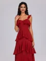 A-line Straps Cascading Ruffles Floor-Length Chiffon Bridesmaid Dress
