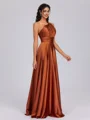A-line One-Shoulder Pleated Floor-Length Silk Like Satin Bridesmaid Dress