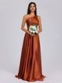 A-line One-Shoulder Pleated Floor-Length Silk Like Satin Bridesmaid Dress