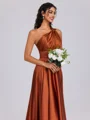 A-line One-Shoulder Pleated Floor-Length Silk Like Satin Bridesmaid Dress