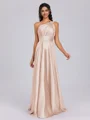 A-line One-Shoulder Pleated Floor-Length Silk Like Satin Bridesmaid Dress