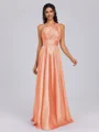 A-line One-Shoulder Pleated Floor-Length Silk Like Satin Bridesmaid Dress