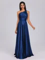 A-line One-Shoulder Pleated Floor-Length Silk Like Satin Bridesmaid Dress