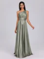 A-line One-Shoulder Pleated Floor-Length Silk Like Satin Bridesmaid Dress