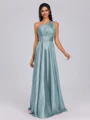 A-line One-Shoulder Pleated Floor-Length Silk Like Satin Bridesmaid Dress