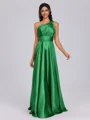 A-line One-Shoulder Pleated Floor-Length Silk Like Satin Bridesmaid Dress